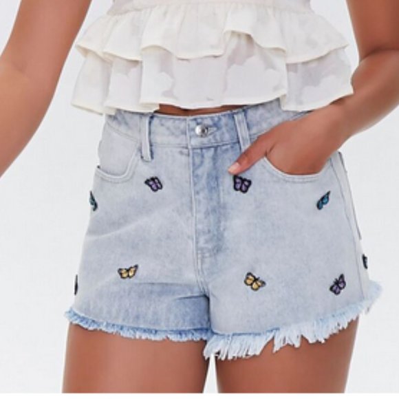 Forever 21 Pants - Forever 21 Butterfly High-Rise Denim Shorts